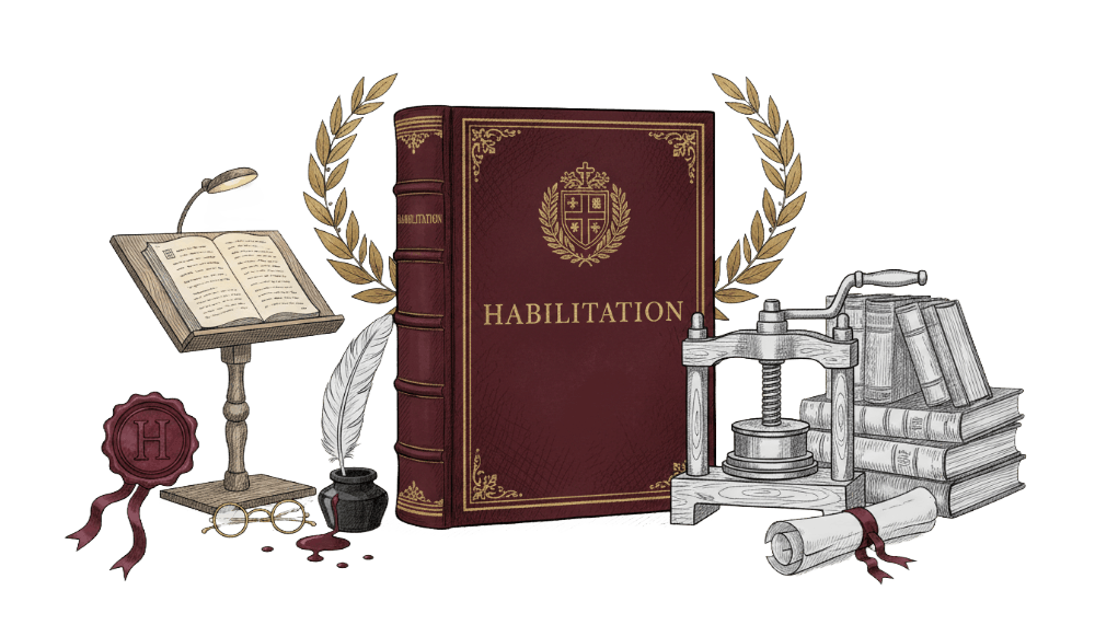 Eine professionell gedruckte und gebundene Habilitation mit Hardcover-Einband in einer eleganten Bibliotheksumgebung.